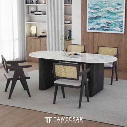Mason ชุดโต๊ะอาหารไม้สักท็อปหินอ่อน