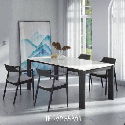 Thames ชุดโต๊ะอาหารไม้สักท็อปหินอ่อน