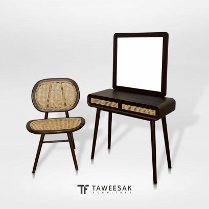 ชุดโต๊ะเครื่องแป้งไม้สักผสมหวายสไตล์มินิมอล DT034