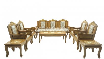 ชุดรับแขกโดนัทแกะลายนกยูงไม้สัก LS012