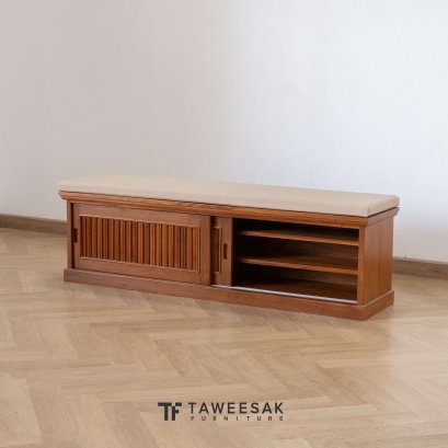 ตู้วางรองเท้าบานเลื่อนไม้สักSS001