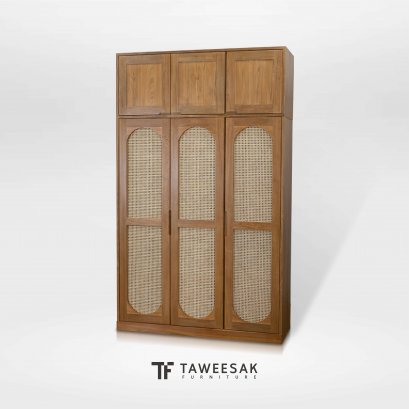 ตู้เสื้อผ้าไม้สักผสมหวายสไตล์มินิมอล WD094