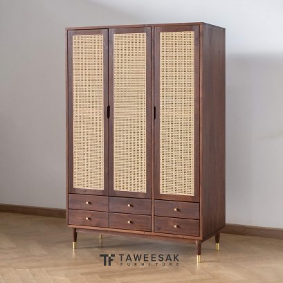 ตู้เสื้อผ้าไม้สักแต่งหวาย modern luxury WD098