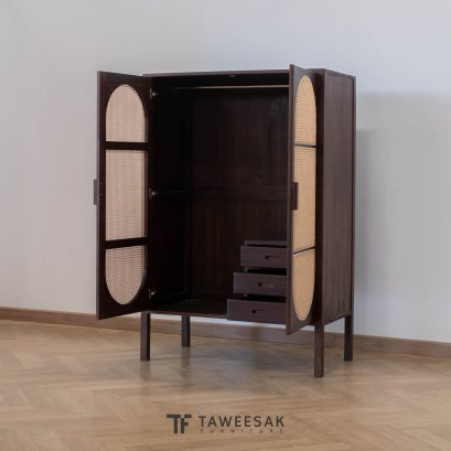 ตู้เสื้อผ้าโครงไม้สักหน้าบานหวาย รุ่น Wendy WD064