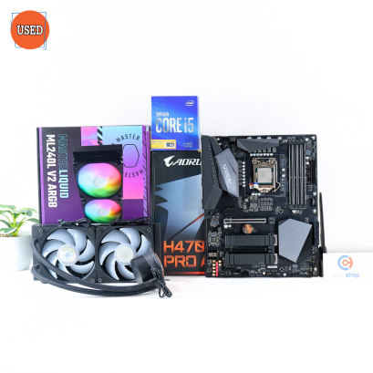 ชุดซีพียูเมนบอร์ดพร้อมชุดน้ำ CPU: I5-10400F+MB: GIGABYTE H470 AORUS PRO AX+LC: COOLER MASTER ML240L ARGB V2 P16549