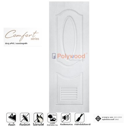 PSW2 ประตูห้องน้ำ UPVC 70x200cm. ผิวเสี้ยนไร้ขอบ สีขาว (เจาะ)