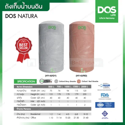 HY-42/GY-1000L ถังเก็บน้ำบนดิน DOS รุ่น NATURA   สีแกรนิตเทา