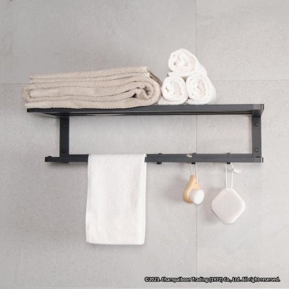 RA W1533-W5566-BK หิ้งตากผ้ามีราวแขวนแบบพับได้ BLACK