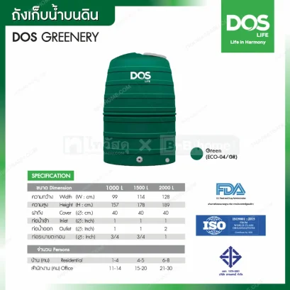 DOS ECO-04/GR-2000L ถังเก็บน้ำ รุ่น GREENERY สีเขียว ( ท่อนอก )