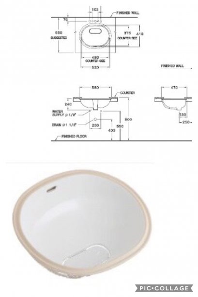 C-01617 อ่างล้างหน้าฝังใต้เคาน์เตอร์-โอลิคซ์-Hyg สีขาว