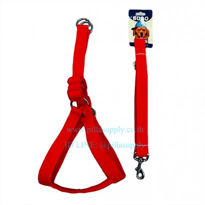 สายรัดอก+สายจูง หนังนุ่ม 8 หุน(L)