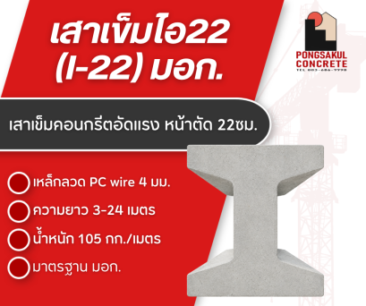 เสาเข็มไอ 22 มาตรฐาน มอก. 396-2549 ขนาด 22×22 ซม.