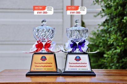 ถ้วยรางวัลแก้วคริสตัลฐานไม้