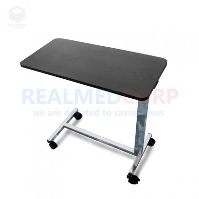 โต๊ะคร่อมเตียงลายไม้ล้อเลื่อน (กดปรับโช๊ค) ฐานตัว H