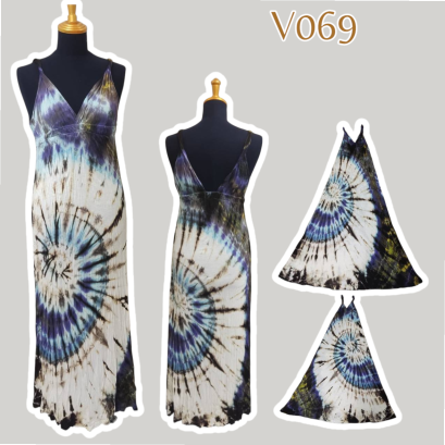 เดรส คอลึก ผ้ามัดย้อม ชุดยาว