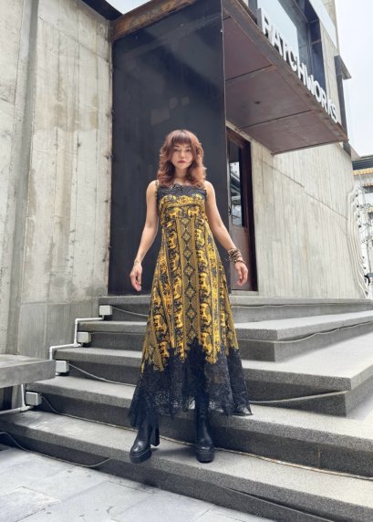 Maxi Dress ผ้าพิมพ์ลายช้าง ลายลิขสิทธิ์ของเบเนล่า