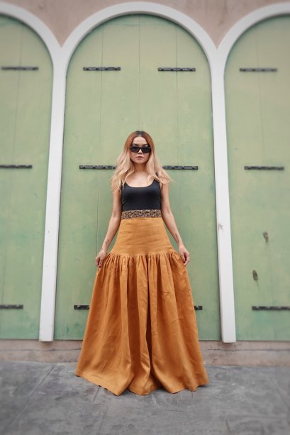 Maxi skirt decorated with hill tribe embroidery