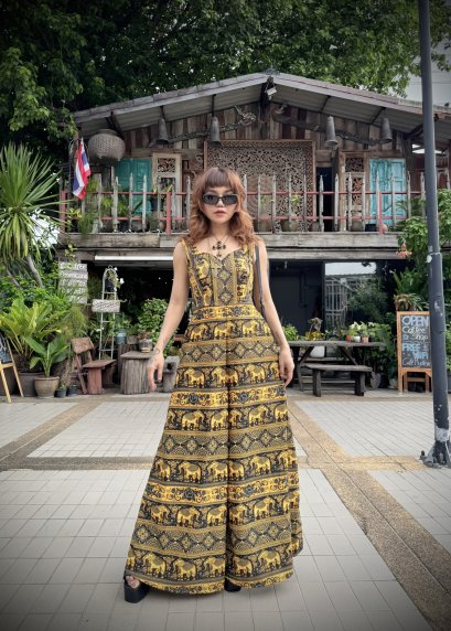 Jumpsuit ผ้าพิมพ์ลายช้าง ลายลิขสิทธิ์ของเบเนล่า