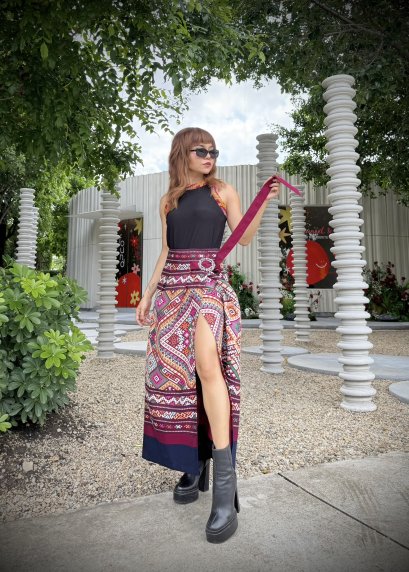 Wrap Skirt จากผ้าไทลื้อทอมือ ลายนางพญาขอป๊อก