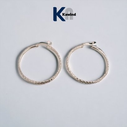 ROUND HOOP EARRINGS WITH DIAMOND CUT W/DC