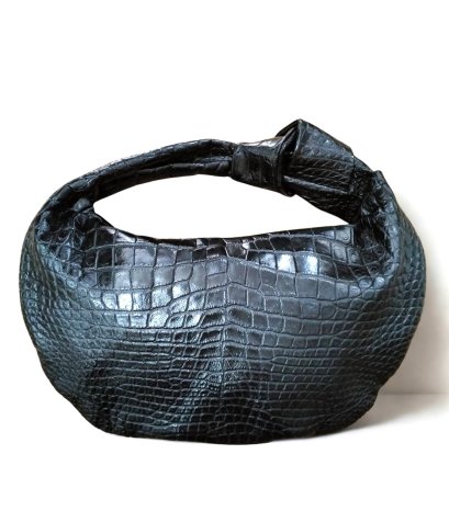 Genuine Belly Crocodile Leather Hobo Bag /Handbag in Black Crocodile Skin # CODE: CRW0222H-BL