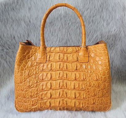 Genuine Crocodile Tote Bag/ Handbag in Light Brown Crocodile Skin # CODE: CRW0218H-02-BACK-TAN