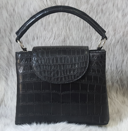 Genuine Belly Crocodile Leather Handbag in Black Crocodile Skin # CODE: CRW0219H-BL