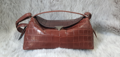 Genuine Belly Crocodile Leather Handbag Shoulder Bag in Dark Brown Soft Bag Light weight # CODE: CRW0221H-BR