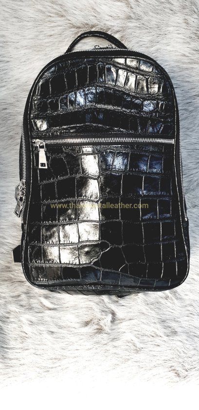 Genuine Belly Crocodile Leather Backpack in Black Colour  #CRW0222BP-BL