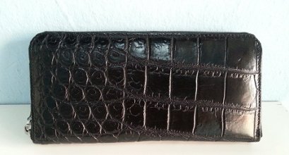 Belly Black Crocodile Leather One Zip Wallet #CRW467W-BL