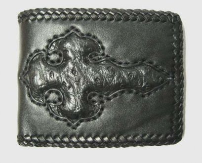 Handcrafted Ostrich Leather Wallet with Weave Style in Black Ostrich Skin  #OSM614W-03