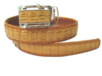 Handcrafted Weave Crocodile Belt with in Yellow-Brown Crocodile Leather  #CRM644B-06