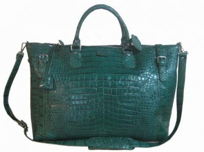 Genuine Belly Crocodile Leather Luggage / Duffle Bag for Men in Dark Green Crocodile Skin  #CRM207L-02