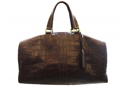 Genuine Belly Crocodile Leather Luggage Bag in Chocolate Brown Crocodile Skin  #CRM420L