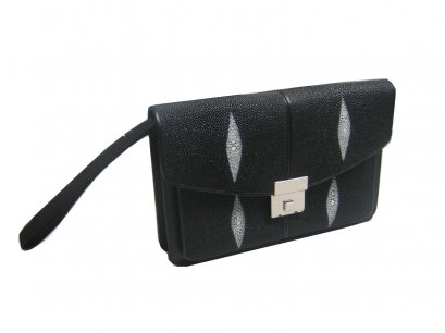 Genuine Stingray Leather Handbag in Black Stingray Skin  #STM386H