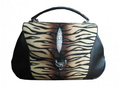 Ladies Stingray Leather Handbag with Tiger Stripes in Brown Stingray Skin  #STW391H