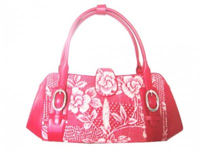 Genuine Stingray Leather Handbag with Rose Design in Pink Stingray Skin  #STW397H-02