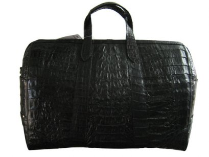Genuine Hornback Crocodile Leather Luggage Bag Travel Bag / Duffle Bag for Men in Black Crocodile Skin  #CRW418L-02