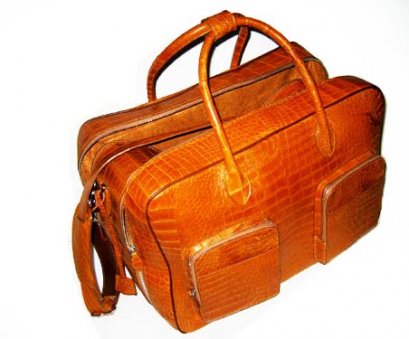 Genuine Belly Crocodile Leather Luggage Bag / Duffle Bags for Men in Light Brown (Tan) Crocodile Skin  #CRM419L
