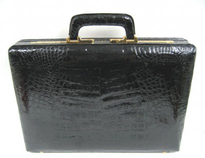 Genuine Belly Crocodile Leather Briefcase in Black Crocodile Skin  #CRM430BR