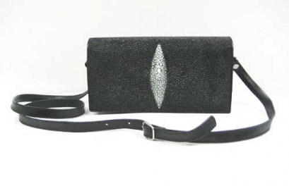 Genuine Stingray Leather Shoulder Bag in Black Stingray Skin  #STW388S