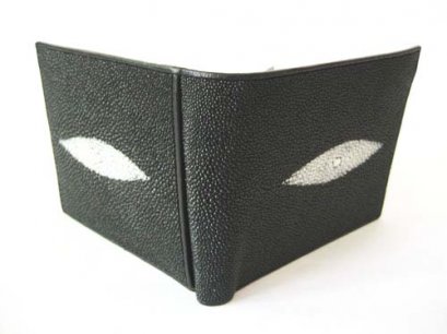 Genuine 2 Pearls Stingray Leather Wallet in Black Stingray Skin  #STM471W