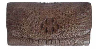 Ladies Crocodile Leather Clutch Wallet in Chocolate Brown Crocodile Skin  #CRW466W-03