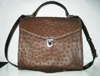 Genuine Ostrich Leather Handbag/Shoulder Bag in Chocolate Brown #OSW419H-BR