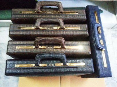 Genuine Belly Caiman Leather Briefcase in Black, Brown and Dark Blue  #CRM430BR-Invoice No. 002528