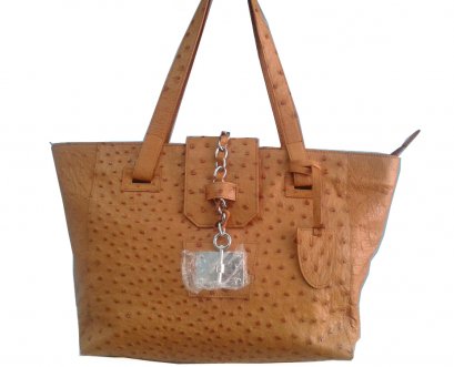 Genuine Ostrich Leather Handbag in Light Brown (Tan)  #OSW331H-TA