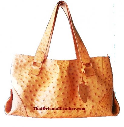 Genuine Ostrich Leather Handbag in Light Brown (Tan) #OSW330H-TA