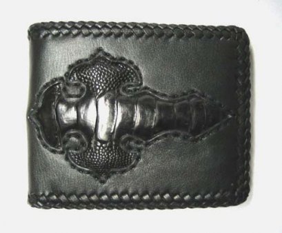 Handcrafted Leg Ostrich Leather Wallet with Weave Style in Black Ostrich Skin  #OSM614W-01