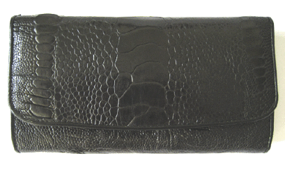 Genuine Leg Ostrich Leather Clutch Wallet in Black Ostrich Skin  #OSW618W