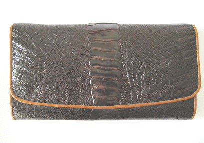Genuine Leg Ostrich Leather Clutch Wallet in Chocolate Brown Ostrich Skin  #OSW620W